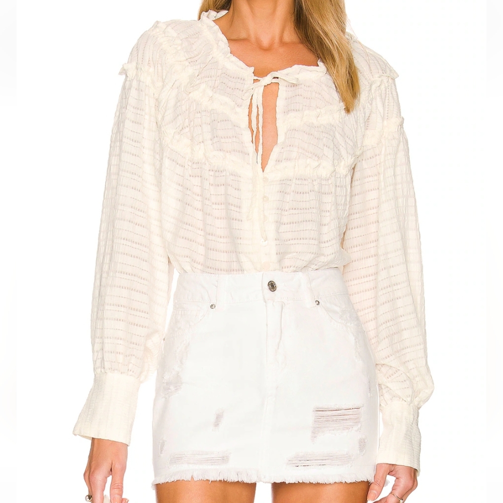 LIKE NEW Free People Ivory Hailey Crop Long Sleeve Ruffled Peasant Blouse Medium